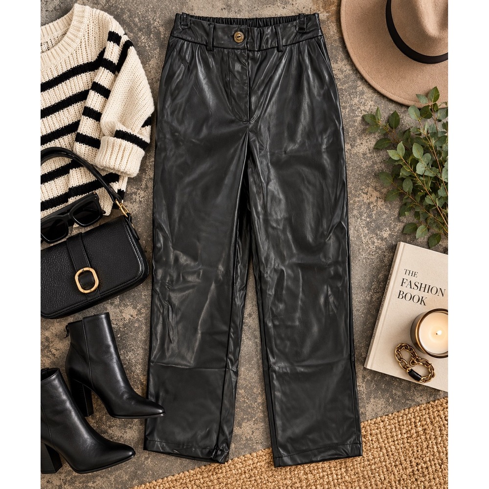 Faux Leather festival rockstar grunge Pants M Black High Waist Straight Leg
NWT